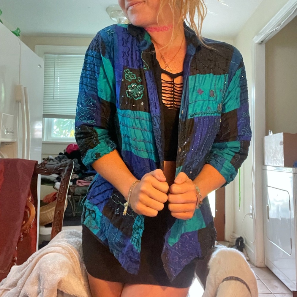 Blue and green sparkly top